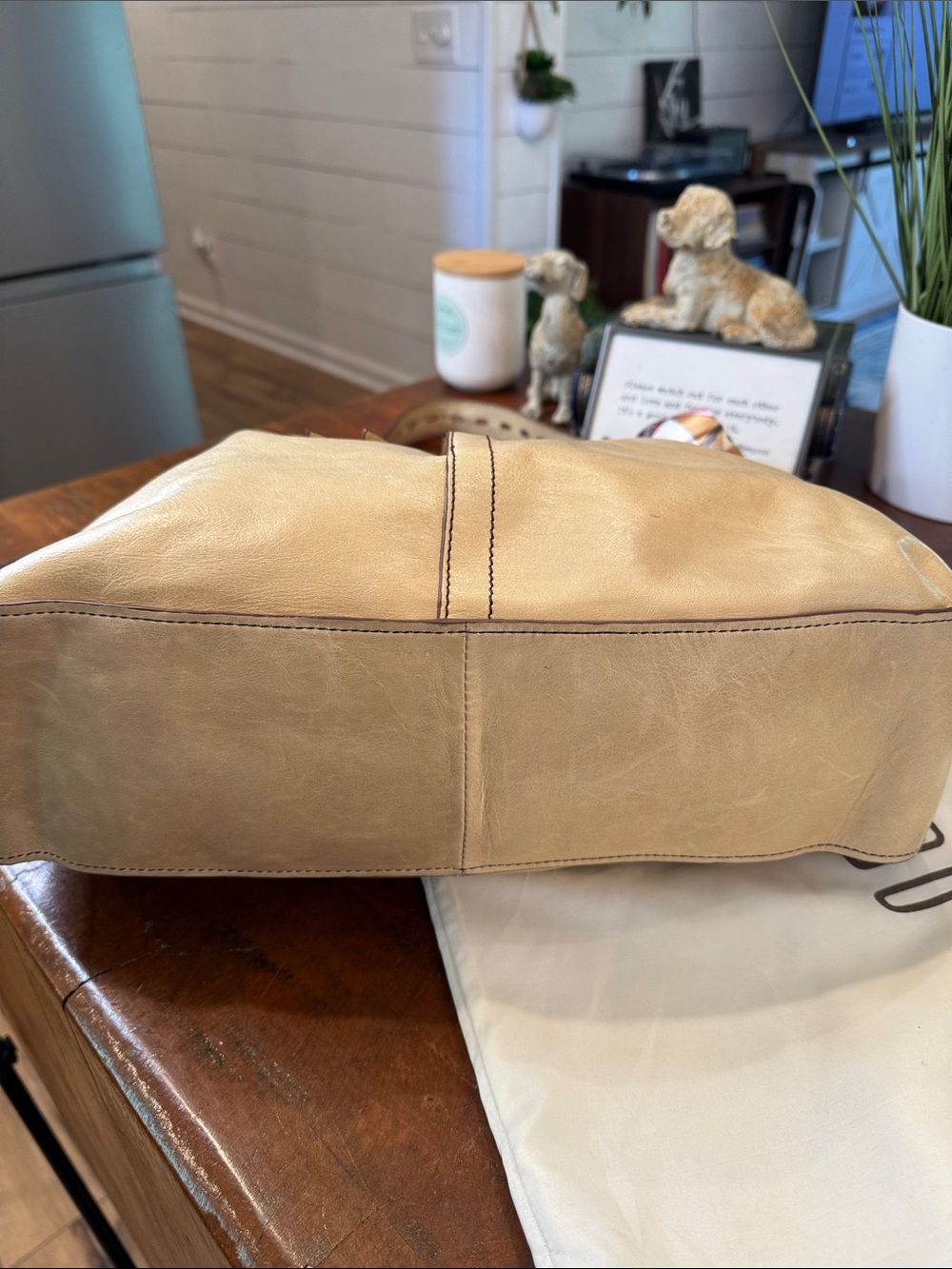 Hobo Beige Leather Hobo Bag with Patterned Scarf - Picture 9 of 14